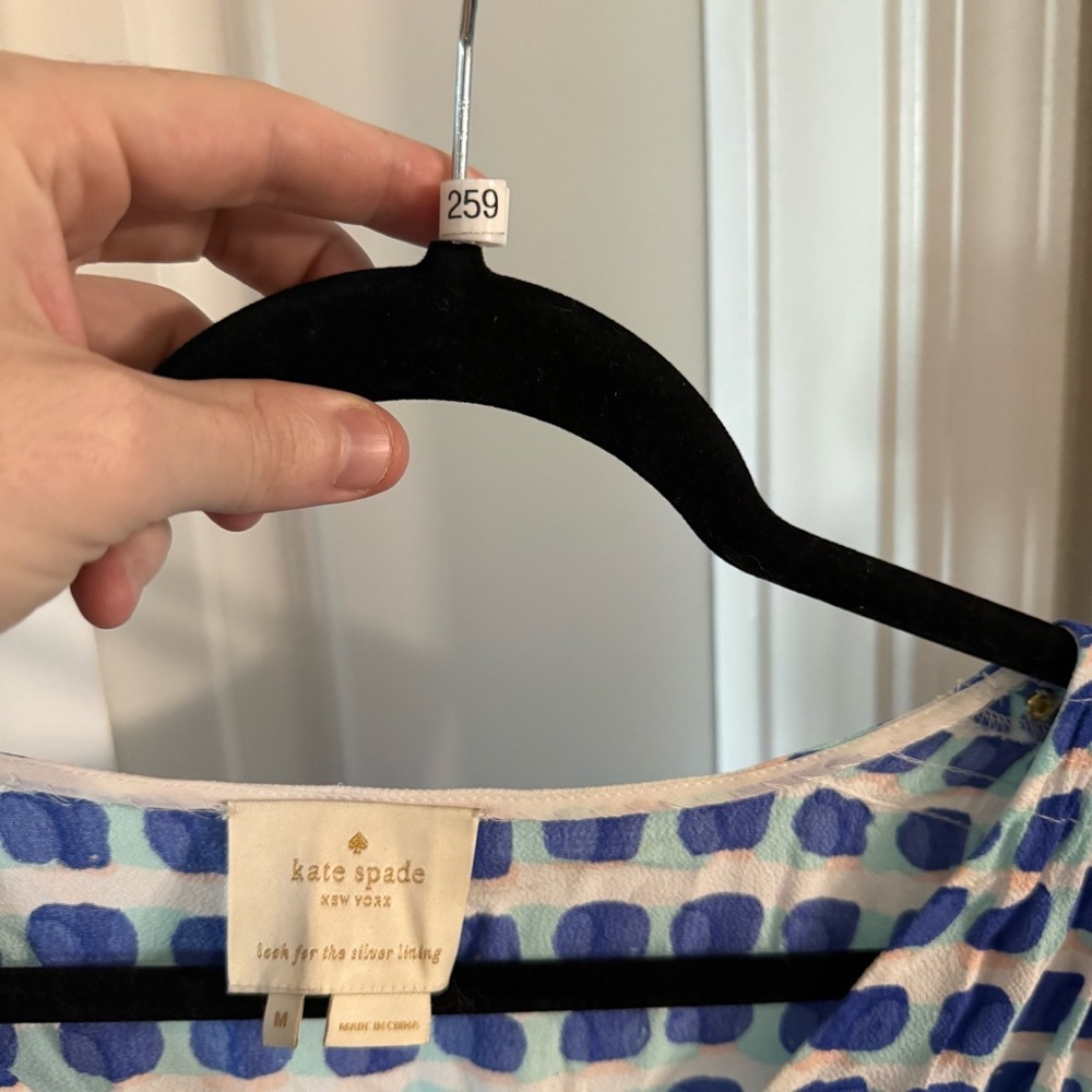 Kate Spade New York Blue Dot Print Sleeveless Tie Waist Midi Dress Size M - Picture 4 of 6